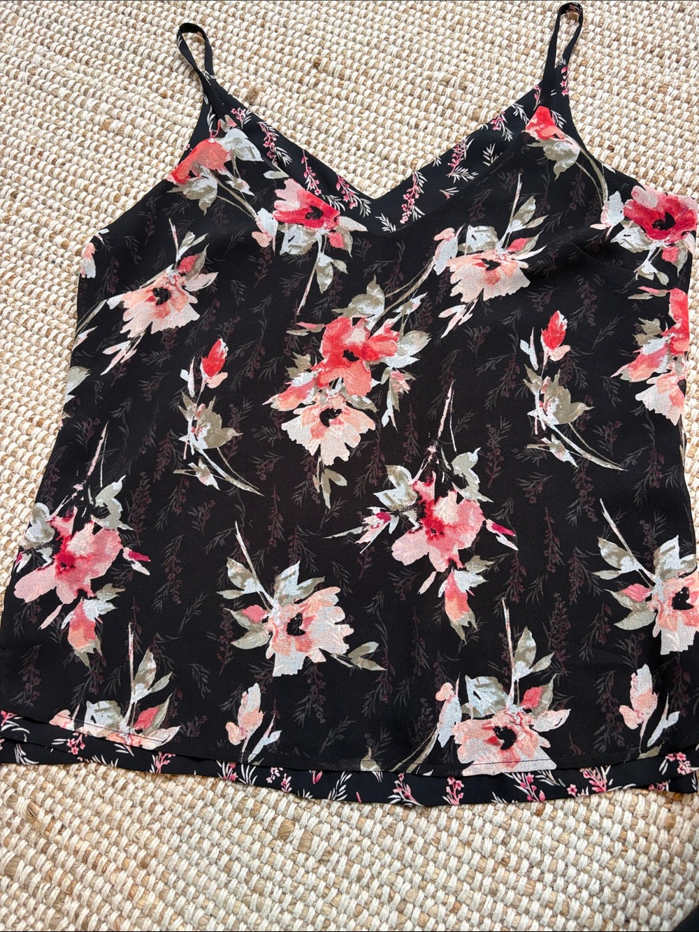 White House Black Market Black Floral V-Neck Camisole-reversible